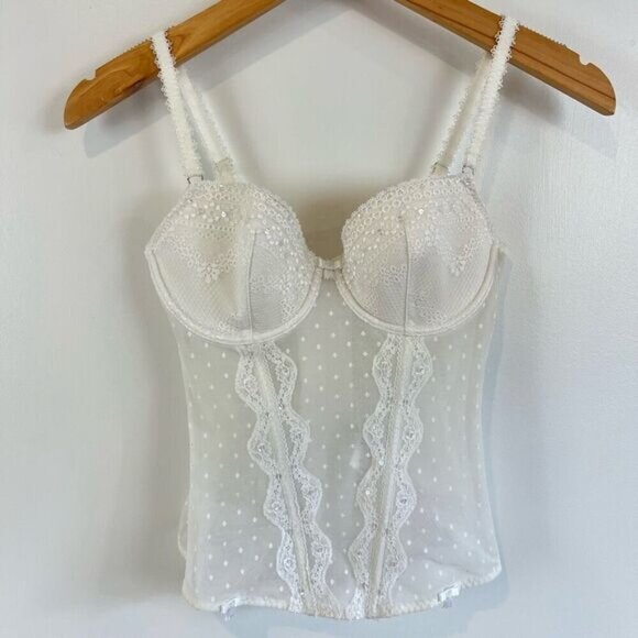 VTG Lingerie Luxury US 34 C Intimates White Lace Gartier Longline Corset Bustier - Picture 10 of 15